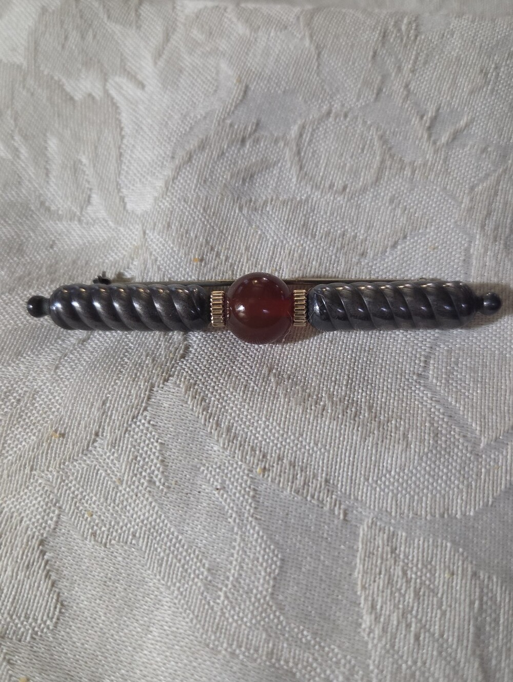 Vintage Nancy & Rise Sterling Silver and 14K Gold Carnelian Bar Brooch